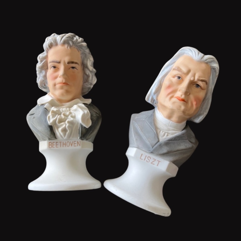 Beethoven Liszt Vintage Antique Porcelain Statuary Busts MCM Classical Music